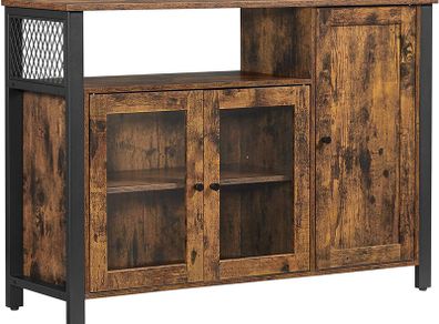 _Sideboard, kitchen cabinet, storage cabinet, with 3 doors, for living room, kitchen, dining room, 110 x 33 x 75 cm, industrial style, vintage brown-black