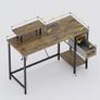 Computer Desk with Drawers & Power Outlets, 100 cm Office Desk with Storage Monitor Stand, Reversible Small Desks for Home Office Bedroom Brown Image 2