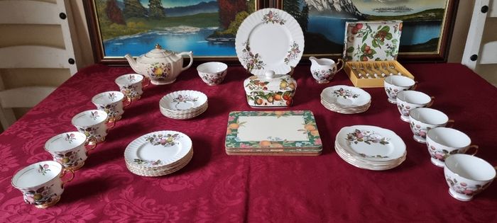 47 Piece Royal Imperial Bone China Tea Set With Mixed Fruit Garden Collection For 10 Person Setting