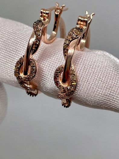 Champagne Diamond, Black Diamond J Hoop Half Hoop Earring