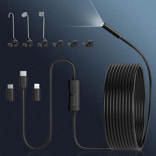 Endoscope Inspection Camera, Ennovor 1920 HD Flexible Rigid Snake Camera, 8 LED Lights No WiFi Snake Camera Waterproof IP67 Tube Sink Pipe Drain Camera for Android iOS Tablet Samsung (16.4 ft/ 5m)
