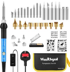 Pyrography Pen Kit 40Pcs, Wood Burning and Soldering Iron Kit 60W with Adjustable Tempe and ON/Off Switch, 33 Wood Burning Attachments for Soldering, Burning Tool on Wood and Leather (FREE POSTAGE)
