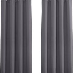 Grey Blackout Thermal Insulated Curtains for Bedroom, 46 x 54 Inch Short Eyelet Curtains & Drapes, Soft Black Out 2 Panels for Window Living Room/Kitchen