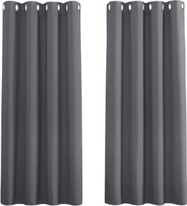 Grey Blackout Thermal Insulated Curtains for Bedroom, 46 x 54 Inch Short Eyelet Curtains & Drapes, Soft Black Out 2 Panels for Window Living Room/Kitchen
