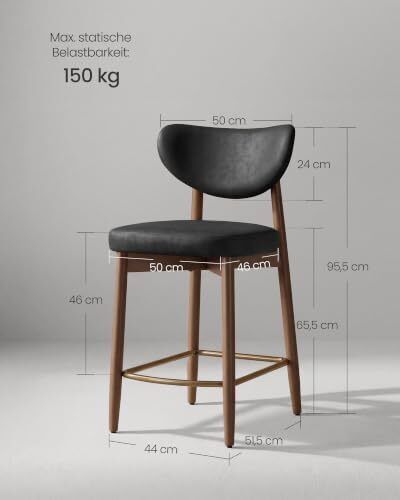 Set of 2 Bar Stools with Backrest Solid Wood Legs in PU Leather Padded Counter Stool