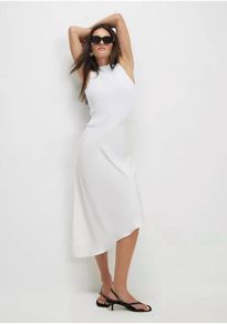 Cream white knitted and satin womens midi dress size 10