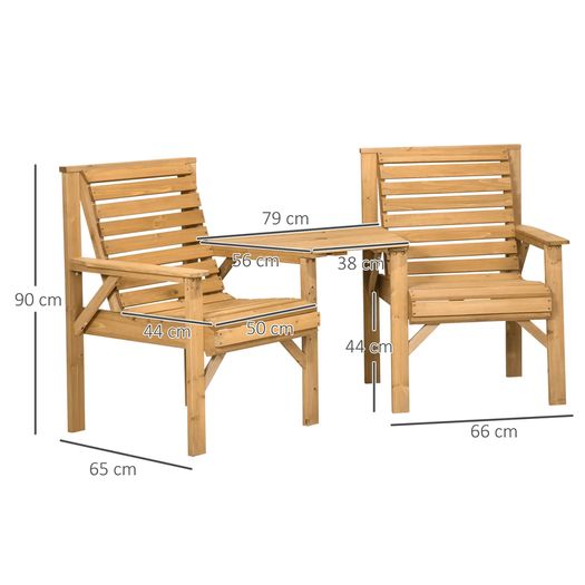 Wooden Garden Love Seat  with Coffee Table and Parasol Hole