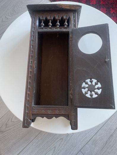 Antique Hand Carved Tall wooden Trinket