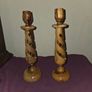 Pair of Olive Wood Spiral Pilar Candlestick Holders Image 2