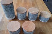 Kirkton House Grey with White Embossed Pattern Ceramic Storage Jars