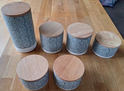 Kirkton House Grey with White Embossed Pattern Ceramic Storage Jars