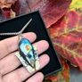 Powerful Flashy Labradorite Crystal with Badger Bones set in Silver Solder Amulet on a Silver Belcher Chain Image 2