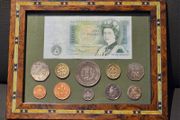 Great Britain Framed Coins and Note in Beautiful Frame Great Display Piece!