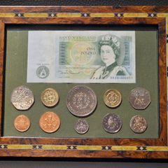 Great Britain Framed Coins and Note in Beautiful Frame Great Display Piece!