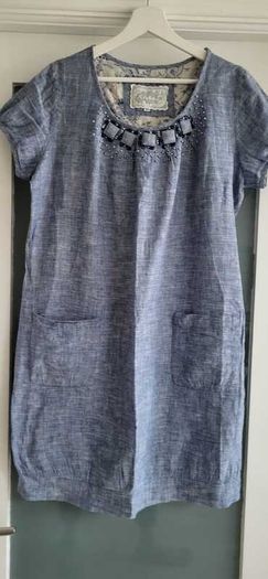 ANTEA blue cotton dress Sz 42 (Fit 12-14UK) - Rrp 89 Dollars