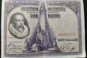 1928 Spain 100 Pesetas Cervantes. Free shipping