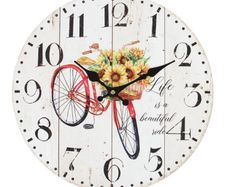 Rustic Country Style Traditional Shabby Chic Red Bicycle Clock
