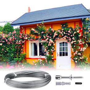 T316 Stainless Steel Trellis for Climbing Plants,Complete Set Wall Brackets and diameter 3 mm Steel Cable( 8 Holders,10m Rope )
