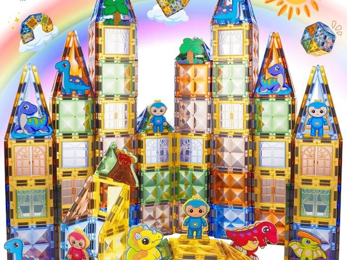 60 PCS Magnetic Tiles for Kids, 3D Magnetic Blocks Dinosaur Toys
