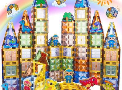 60 PCS Magnetic Tiles for Kids, 3D Magnetic Blocks Dinosaur Toys
