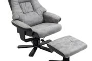 Manual Recliner Sofa With Footrest 360 Degree Swivel Sofa Armchair Cushion Padded Seat Armrest Faux Leather Grey (FREE SHIPPING)