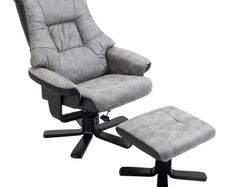 Manual Recliner Sofa With Footrest 360 Degree Swivel Sofa Armchair Cushion Padded Seat Armrest Faux Leather Grey (FREE SHIPPING)
