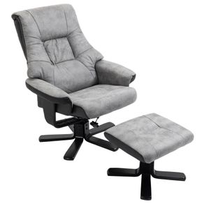 Manual Recliner Sofa With Footrest 360 Degree Swivel Sofa Armchair Cushion Padded Seat Armrest Faux Leather Grey (FREE SHIPPING)