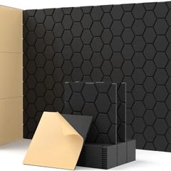 Sound Proofing Panels Self-Adhesive, 12 Pack Acoustic Wall Panels, High Density Honeycomb Acoustic Panels for Door, Ceiling, Recording Studios, Home Office 30 x 30 x 0.9cm Black