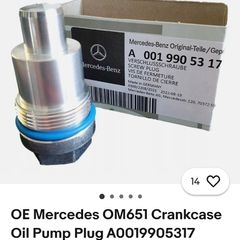 OE Mercedes OM651 Crankcase Oil Pump Plug A0019905317