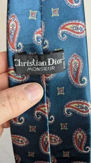 Christian Dior Monsieur Tie Blue Paisley Silk Vintage Designer Mens Necktie
