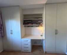 White Fitted Bedroom Wardrobes with Desk & Shelving