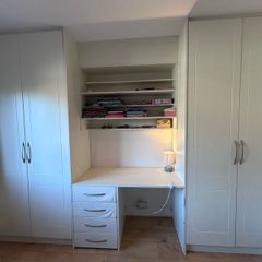 White Fitted Bedroom Wardrobes with Desk & Shelving