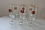 Vintage 1960s Gold Label Barley Wine Stemmed Glasses - Set of 6 Near Mint