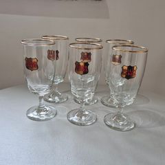 Vintage 1960s Gold Label Barley Wine Stemmed Glasses - Set of 6 Near Mint
