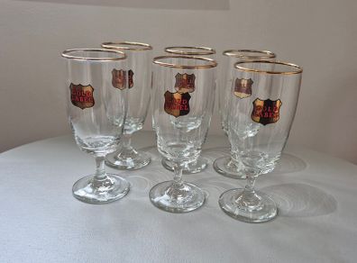 Vintage 1960s Gold Label Barley Wine Stemmed Glasses - Set of 6 Near Mint