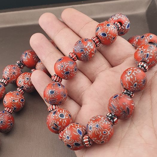 Antique Venetian Style Millefiori & Chevron Glass Beads Strands Necklace