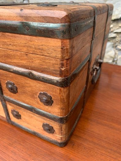 Vintage Metal Bound Wooden Chest.