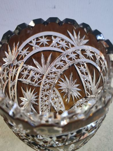 Vintage Germain Overlaid dark Amber Flashed Cut Crystal Glass Vase