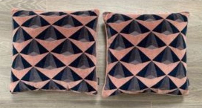 Paoletti Pair Feather Filled Square Cushion 45cm - Dusty Pink & Navy