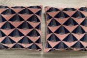 Paoletti Pair Feather Filled Square Cushion 45cm - Dusty Pink &amp; Navy