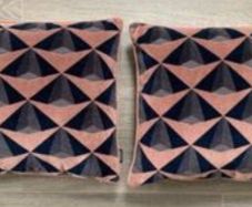 Paoletti Pair Feather Filled Square Cushion 45cm - Dusty Pink & Navy