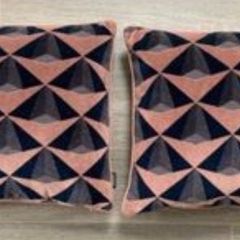 Paoletti Pair Feather Filled Square Cushion 45cm - Dusty Pink & Navy
