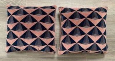 Paoletti Pair Feather Filled Square Cushion 45cm - Dusty Pink & Navy