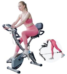 4-IN-1 Exercise Bikes for Home Use, Folding Indoor Stationary Cycling Bike with Arm/Leg Workout Bands,16 Levels Magnetic Resistance Fitness Bicycle with Hand Pulse and Phone/Tablet Holder