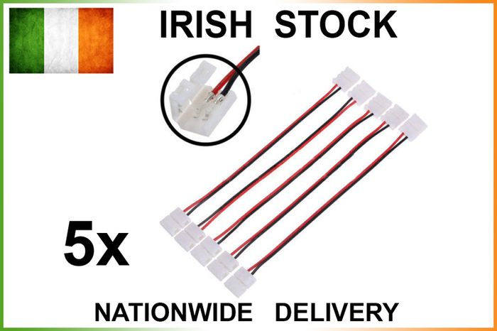 5x 2 Pin 8mm PCB Connector Cable Adapter RGB 3528 5050 LED Strip Light