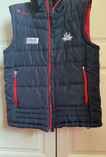 O'Neills CORK GAA Padded Puffer Gilet  jacket Navy. CORCAIGH. Detachable hood.  Size small adult. In Excellent condition