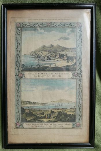 Antique "View of the Black Rocks... & View of Ringsend....Dublin Bay in IRELAND", antique print c 1800
