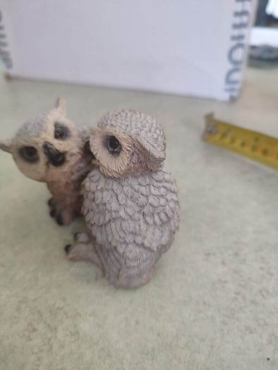 Double Owl resin figurine neat glassy eyes great horned owl