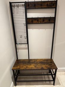 Industrial Hall Tree with Shoe Bench and Coat Hooks