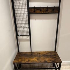 Industrial Hall Tree with Shoe Bench and Coat Hooks